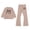 Khaki, variant on Girls 2 Piece Elegant Outfits Ruffle Sleeve Buttoned Top & Elastic Waist Wide Leg Pants with Rickrack Kids Casual Clothes Khaki Size 7-8 Years