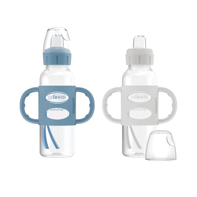 Dr. Brown's Milestones - Botella de transición estrecha con asas de silicona de 8 onzas, 250 ml, 6 m