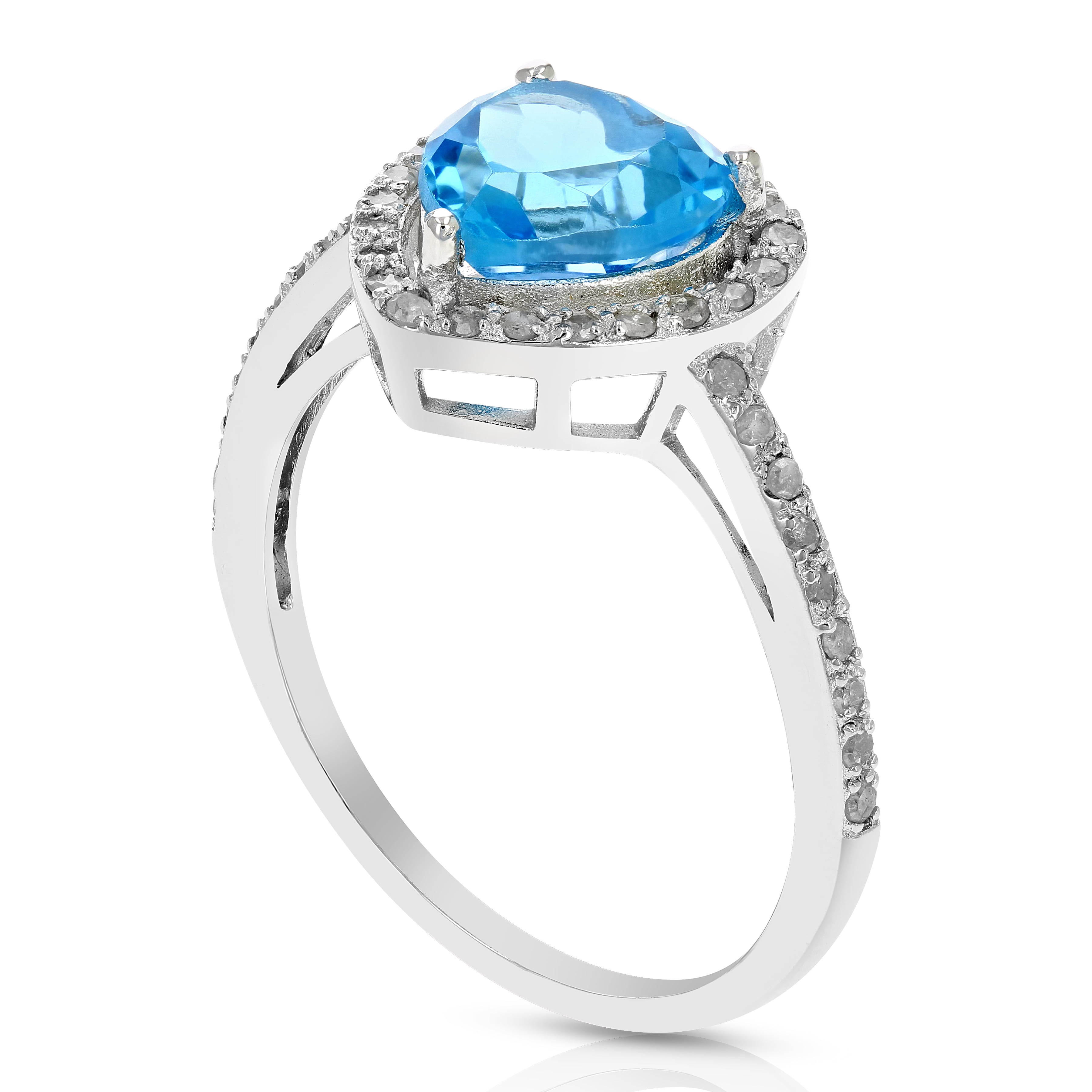 Vir Jewels 1.50 CTTW Swiss Blue Topaz and Diamond Heart Ring .925 Sterling Silver Size 8 Female Adult