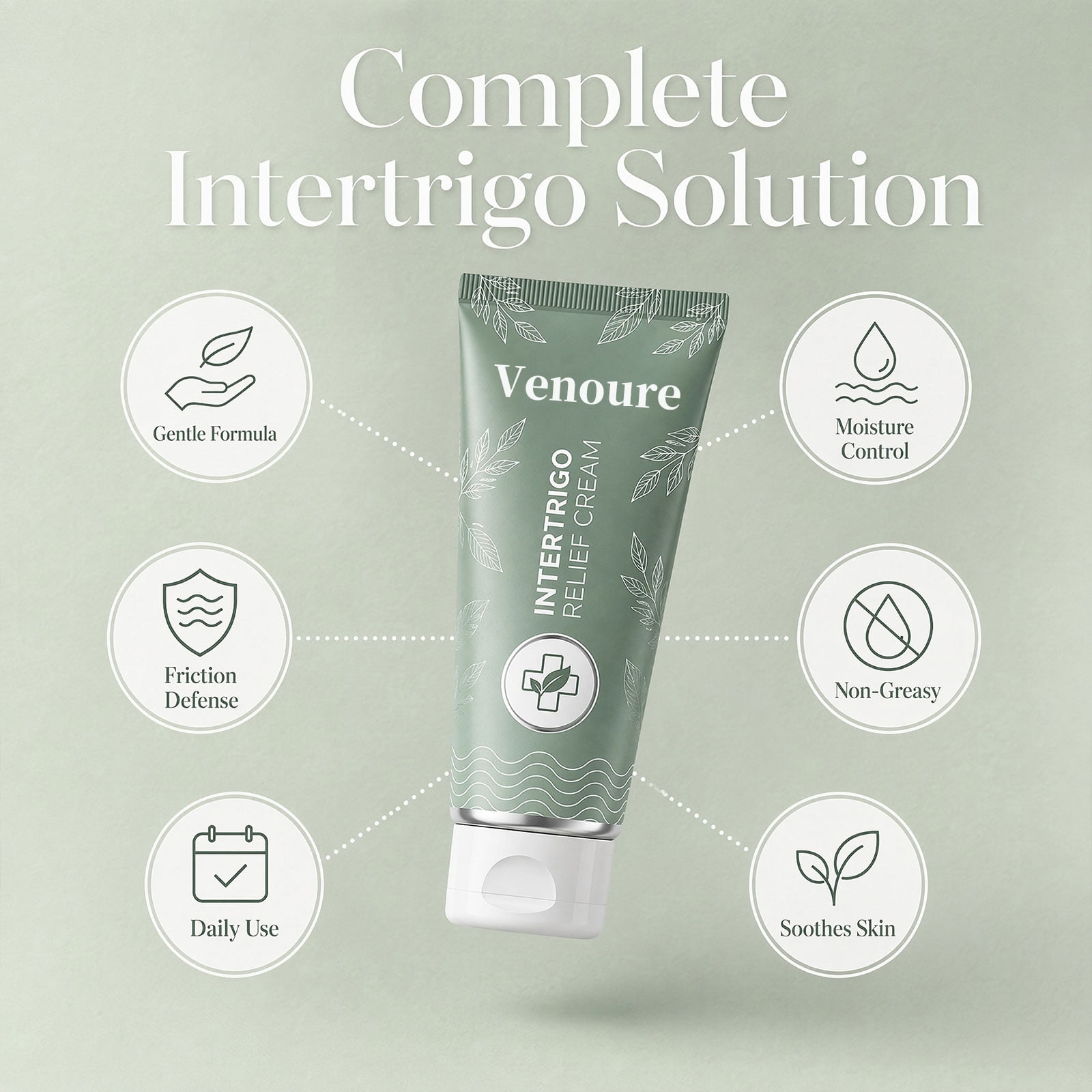 Venoure Intertrigo Cream, Skin Fold Care Cream for Moisture & Friction Protection, Fast Drying Non Greasy Formula for Inner Thighs, Underarms & Body Folds (1PC)