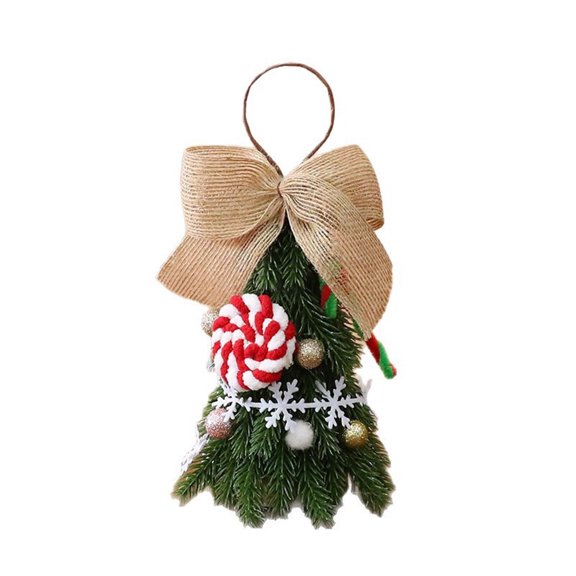 DefiDgd Mini Artificial Pine Christmas Tree Hanging Ornament With Burlap Bow Snowflake Candy and Ball Adorned for Christmas Tree Wall Door Holiday Home Decor