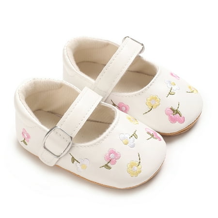 Awevudst Baby Girls Mary Jane Flats Flower Embroidered Princess Dress Shoes