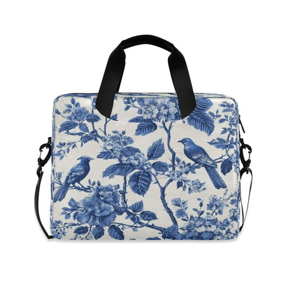 16" Laptop Tote Bag Laptop Sleeve Case Computer Briefcase for Work & Travel Blue Flowers and Birds