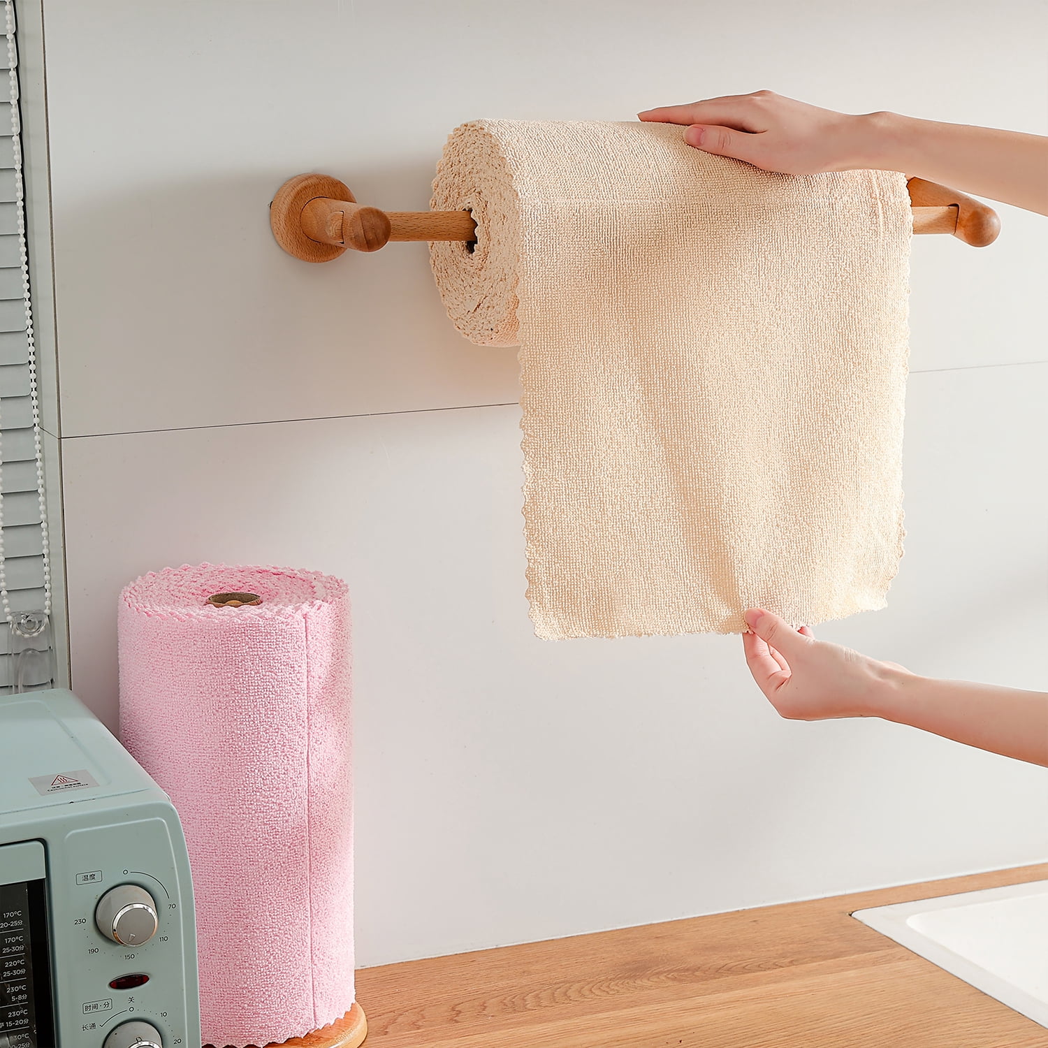 Beartech 80 Pack Microfiber Kitchen Towels Cleaning Cloth Roll,Lint Free Rags & Tear Away Reusable Towels,Washable Shop Rags,Ultra Absorbent Dish Rags for Car Kitchen Window Garage-Apricot Yellow