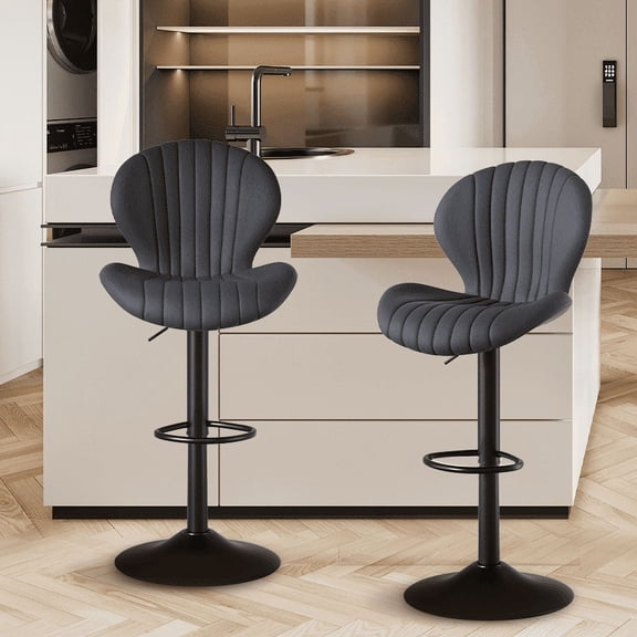 Villeston Bar Stools Set of 2, Modern Swivel Bar Chairs with Mid Back and Adjustable Seat Height,Dark Gray
