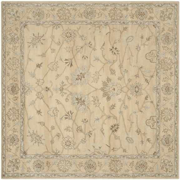 SAFAVIEH Wyndham Callista Floral Bordered Wool Area Rug, Light Gold, 7' x 7' Square