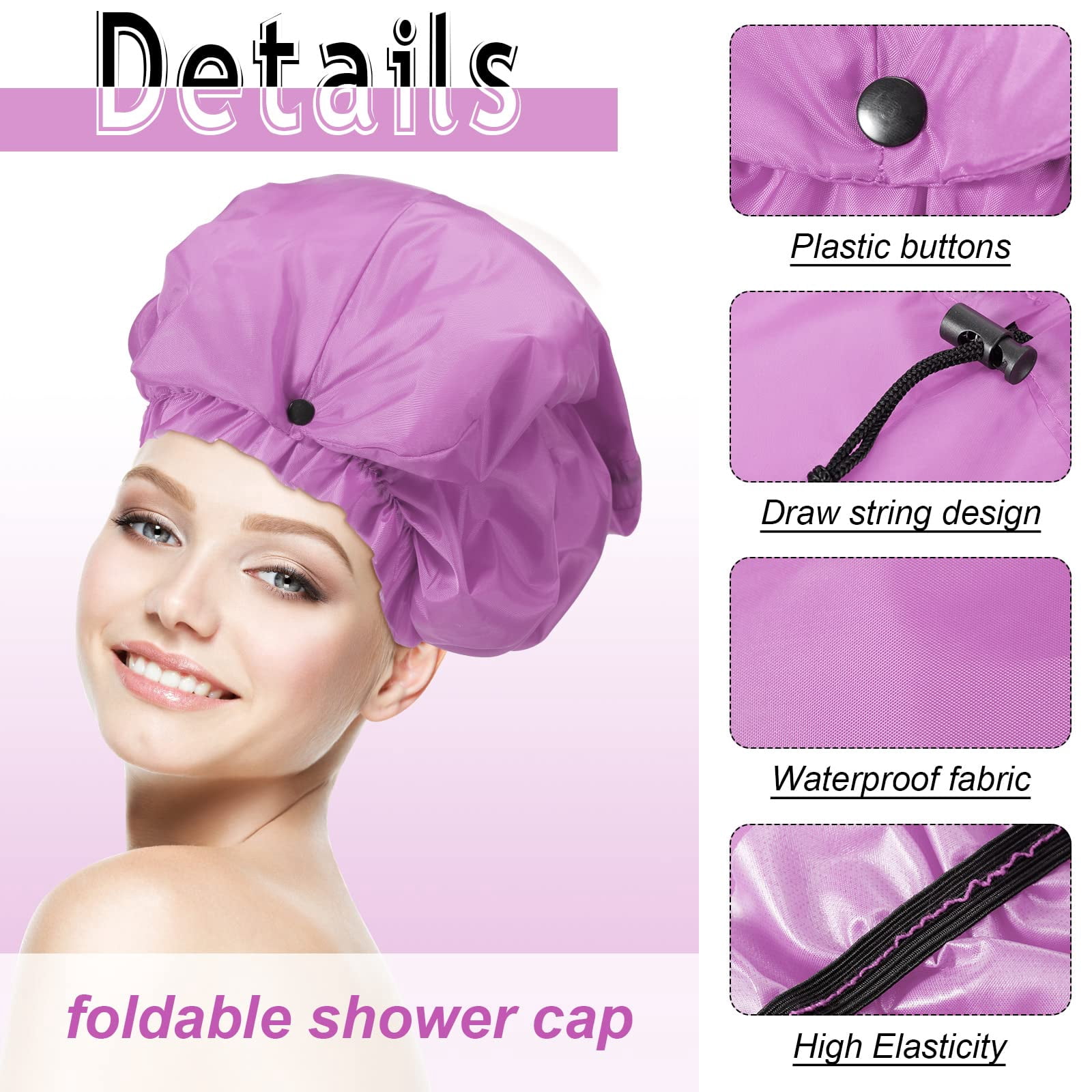 4 Large Shower Cap For Braids Extra Long Women Hair Locs Foldable Waterproof Reusable Xl Bonnets Dreadlocks Drawstring Bath Caps(pink  Blue Green Purple)