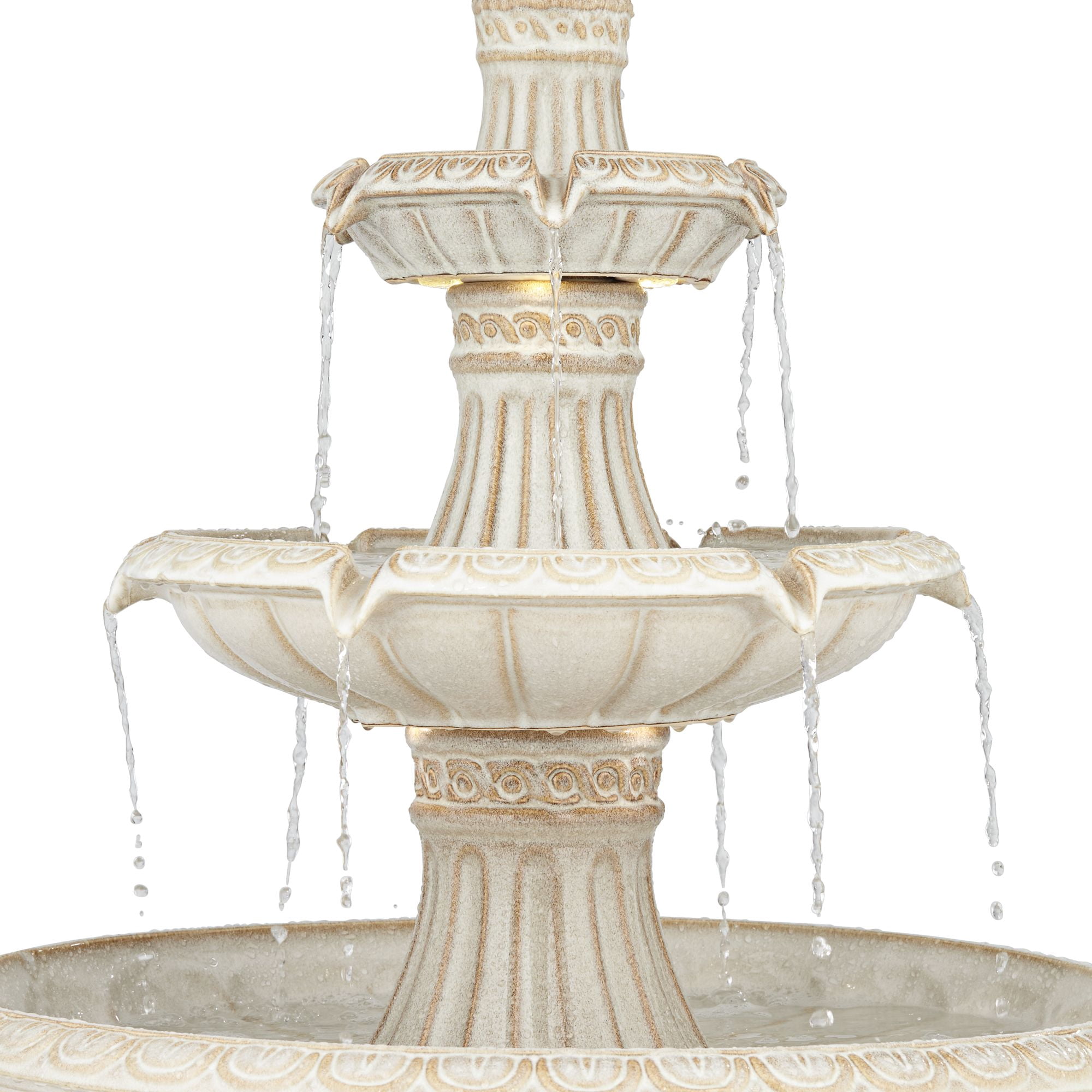 Formentera 45 1/4" High Large Italian Outdoor Decor Off-White Ceramic Floor Fountain with Light LED 3-Tier