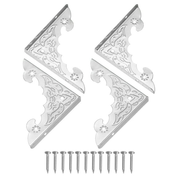 4Pcs Decorative Metal Corner Protectors 1.6 x 1.6 x 0.15 Inch Vintage Edge Safety Guard with Nails (Silver)