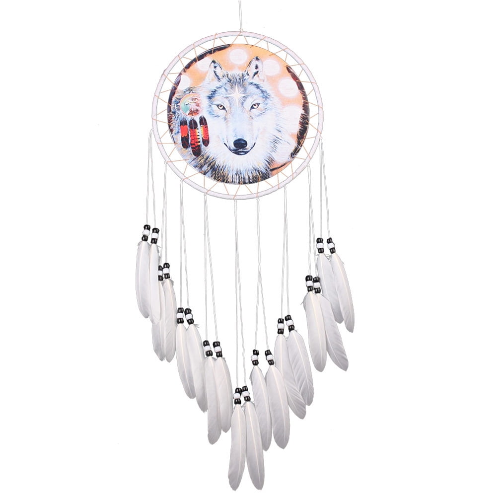 6.5" Bear Family Dream Catcher W/ Beads Fur & Feathers Wall Or Decoration 