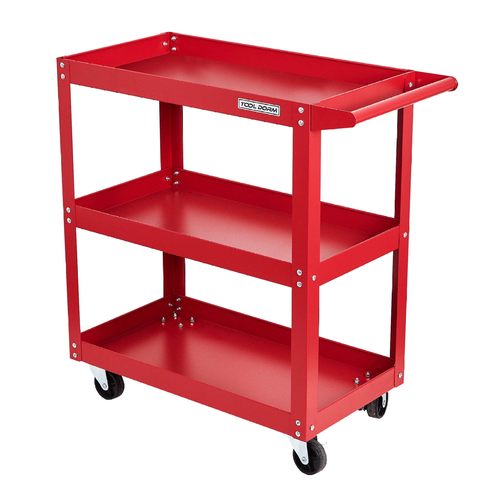 Leumius 3-Tier Rolling Tool Cart Utility Cart on Wheels, 450 lb Heavy Duty Rolling Tool Cart for Warehouse, Garage, Red
