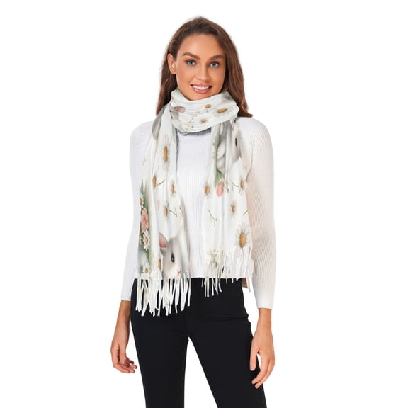 Winter Scarves for Women Cute Little Rabbit with Flower Fashion Pashmina Shawl Wraps Long Blanket Scarf for Fall Spring
