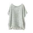 thumbnail image 2 of Fulijie Women's Summer Short Sleeve Solid Casual Loose Linen Top, Gray Plus Size Tunic Tops, 5XL Womens Tshirts Cotton, Big & Tall, 2 of 4