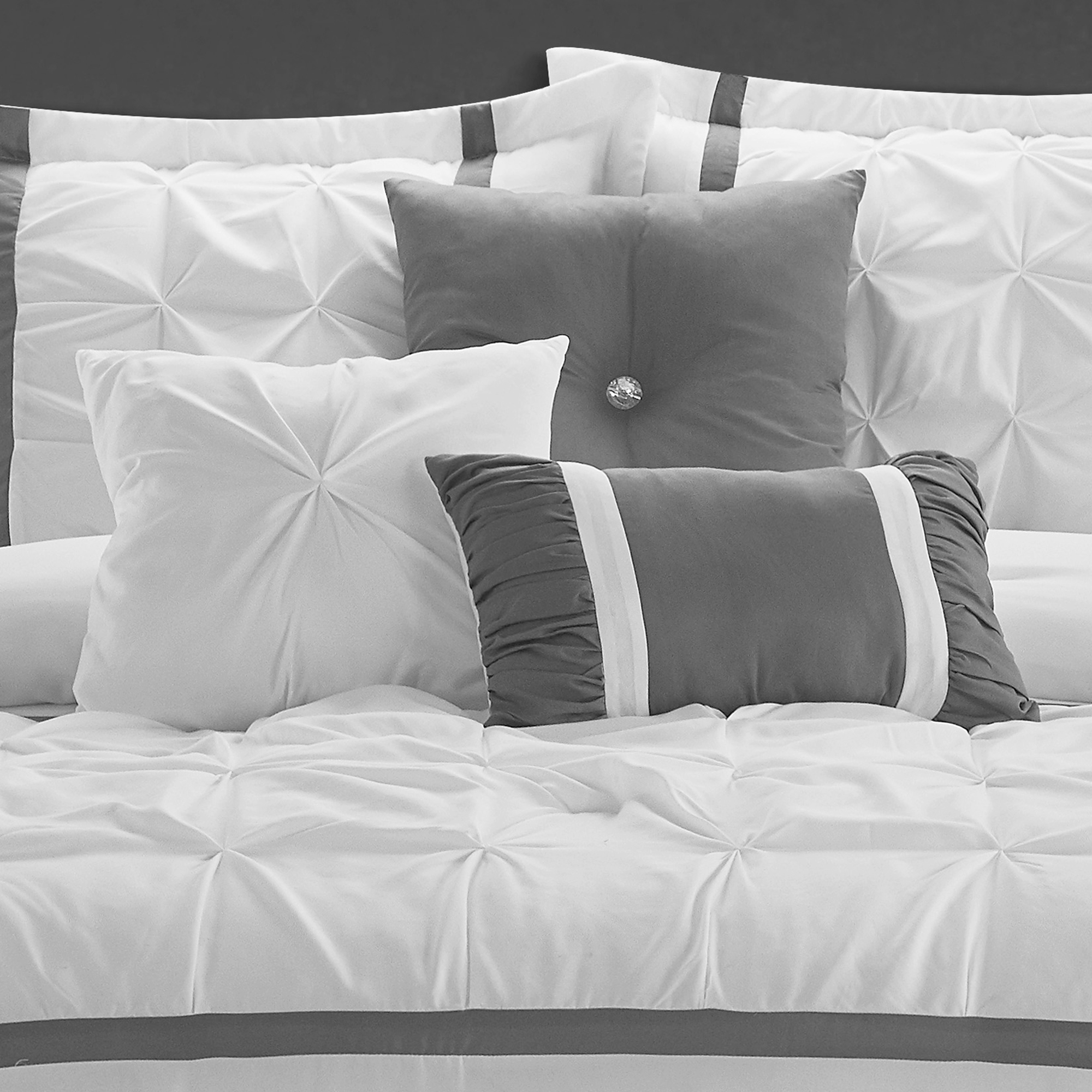 Lanco Selene Solid Print 7 Piece Queen Comforter Set , White, Fill Polyester, Patchwork, Premium Lightweight Microfiber
