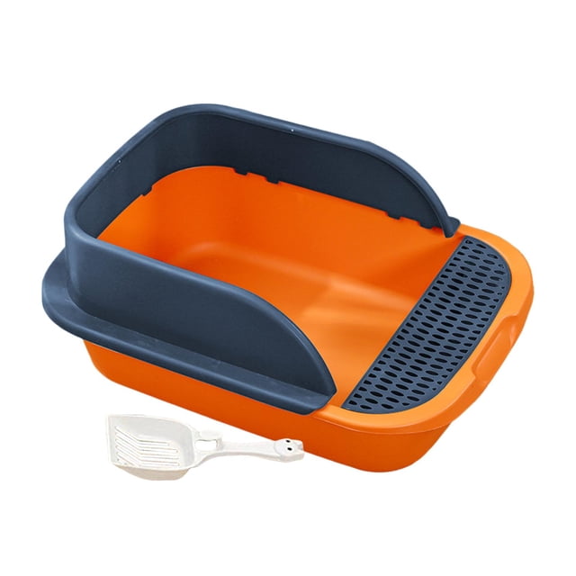 TISHITA Cat Litter Box with er Cat Litter Box with Frame Cat Toilet Kitten Litter Orange Dark Blue L