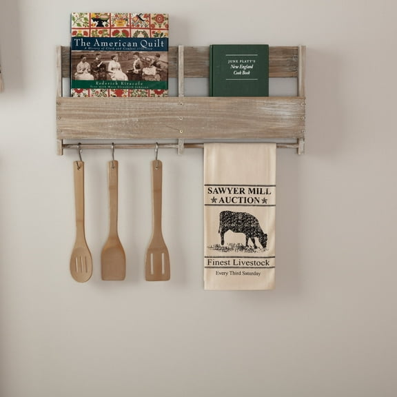 VHC Brands Sawyer Mill Cow Nature Print Muslin Cotton Farmhouse Tabletop Fabric Loop Stenciled Kitchen Towel, Antique Creme White