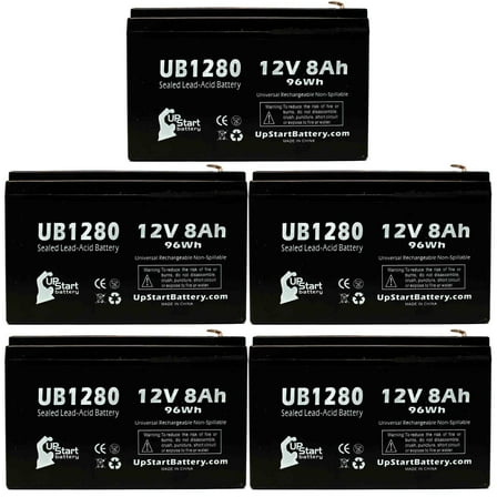 5x Pack - Compatible Minuteman MCP7000I E Battery - Replacement UB1280 Universal Sealed Lead Acid Battery (12V, 8Ah, 8000mAh, F1 Terminal, AGM, SLA) - Includes 10 F1 to F2 Terminal Adapters