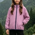 thumbnail image 2 of XYAIYT Girls Windproof Jacket with Pockets Hooded Solid Color Stand Collar Waterproof Outerwear Coat Outdoors, 2 of 6