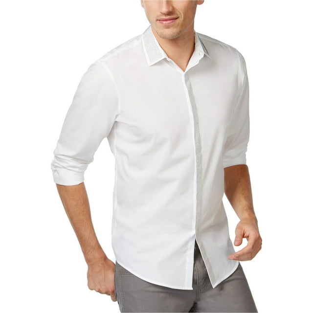 I.N.C Mens Shine Button Up Shirt, White, Small