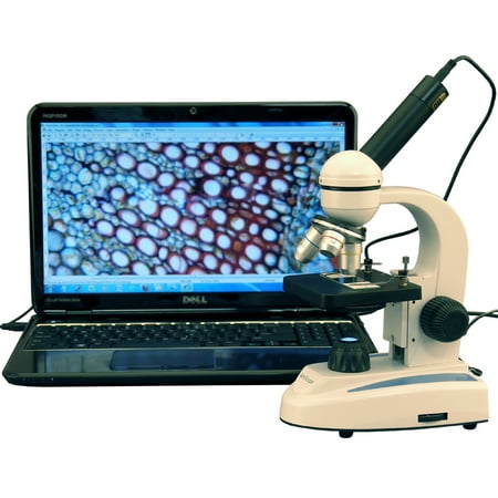 AmScope 40X-1000X Metal Frame Glass Optics Digital Student Microscope with USB Camera