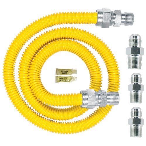 Dormont Safety-Shield 30C-3131KIT-48B Conector de aparato de gas estándar de acero inoxidable recubierto de 5/8 pulgadas de diámetro exterior 1/2 pulgadas de diámetro interior 2 x 1/2 pulgadas MIP y 1