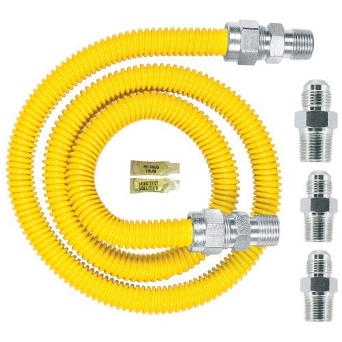 Dormont Safety-Shield 30C-3131KIT-48B Conector de aparato de gas estándar de acero inoxidable recubierto de 5/8 pulgadas de diámetro exterior 1/2 pulgadas de diámetro interior 2 x 1/2 pulgadas MIP y 1