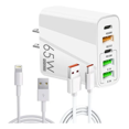 thumbnail image 1 of Cargador 65W 5 en 1 con Cable USB-A a Lightning y Cable USB-A a USB-C Carga Rápida PD 20W, 1 of 9