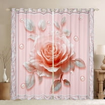 Homewish Pink Rose Black Out Curtains,Romantic Floral Flower Curtains Pack of 2 (42x63 Each),Retro Print Bedroom Curtains For Girls Kids,Breathable Home Decor