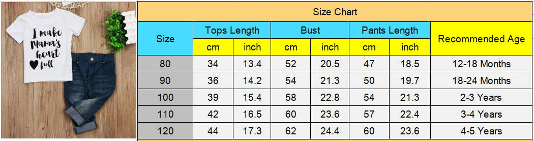 Paper Denim Cloth Size Chart