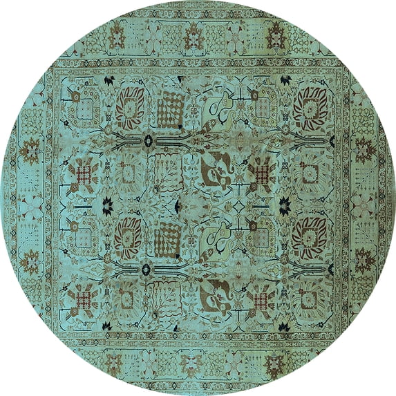 Ahgly Company Indoor Round Oriental Light Blue Industrial Area Rugs, 5' Round