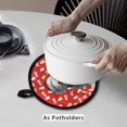 thumbnail image 3 of ZIATUBLES 2 PCS Pot Holders Oven Mitts Dual Function Heat Resistant Hot Pads with Quilted Cotton-Like Liner Potholders Stylish Machine Washable Pan Mat, 8 Inch Round Decor, Ho Snowman Tree Red, 3 of 7