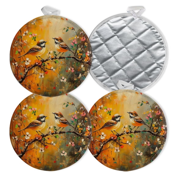 4 PCS Pot Holders for Kitchen,Potholders Sets with Hook for Oven,Cooking,Baking,Flowers And Birds Under The Setting Sun
