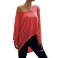 thumbnail image 4 of T-shirt Femme Col Rond Ourlet Asymétrique Couleur Unie Manches Longues Ample, 4 of 5