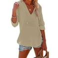 thumbnail image 2 of Yuyuzo Womens Hoodies 3/4 Sleeve Drawstring V Neck Loose Tunic Shirts Solid Color Pullover Tops, 2 of 7