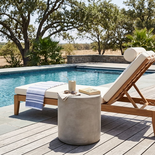 Lightweight Concrete Side Table - Modern Gray Outdoor Accent Table