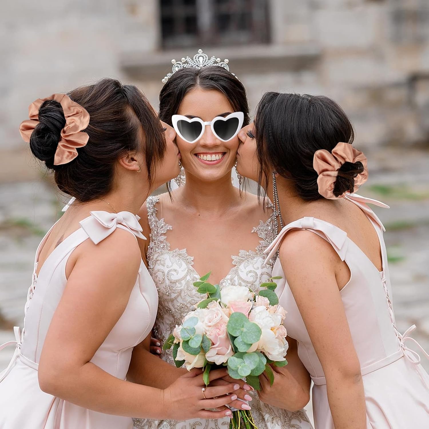 Brideaid Scrunchies Proposal Hair claws clips Set of 12 Bridal Shower heart sunglasses Gifts for Wedding Bachelorette Party Favors (36pcs White&Black)
