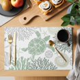 thumbnail image 2 of Sage Green Coastal Turtle Placemats Set of 4 Ocean Coral Nautical Place Mats Indoor Wipeable Table Mats Washable Cloth Dining Table Placemats for Kitchen Holiday Party Home Decor 13x19 Inch, 2 of 9
