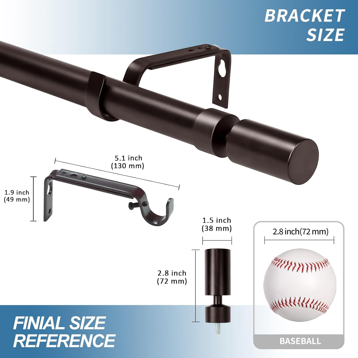 Urbanest Adjustable Single Curtain Rod Set Sullivan Finials – 1 - Inch Diameter, With Bronze Rod, 84–120 Inches