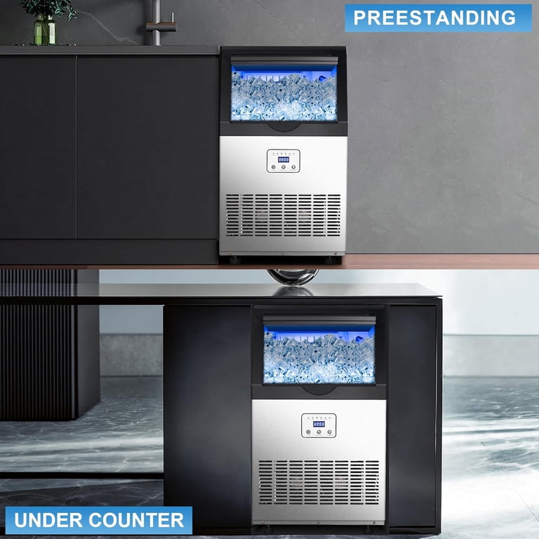 110lbs/24H Commercial Ice Maker, 36 Ice Cubes in 15 Minutes, Freestanding Ice Maker Machine with 28lbs Large Storage Capacity for Bar Office Restaurant, with LED Digital Display & Self-Cleaning | US