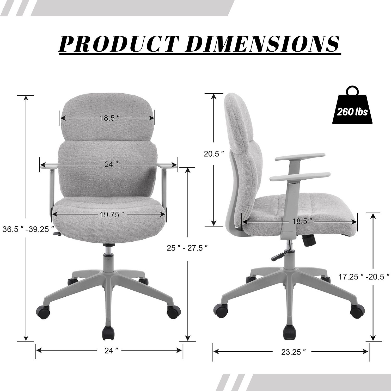 Dayalane Modern Adjustable Office Chair, Swivel Fabric Ergonomic Task Chair with Armrests, 90-120° Tilt Function and Wide Cushion Desk Chair for Home/Bedroom/Study/Office/Conference Room, Beige