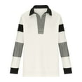 thumbnail image 5 of Taqqpue Women's Oversized Sweatshirt Lapel Collared V Neck Shirts Pullover Color Block Striped Long Sleeve Tops, 5 of 6