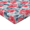 thumbnail image 4 of Ambesonne Flowers Boho Fitted Sheet, Neutral Leafy Rose Art, King Size, Slate Blue Dark Coral, 4 of 5