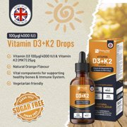 Vitamin D3 4000iu + K2 MK7 25µg I Orange Liquid Drops I High Strength 4000iu D3 + 25µg K2- 30ml Bottle I Fast Absorption I 1200 Vegetarian Drops - Made in UK by Prowise Healthcare