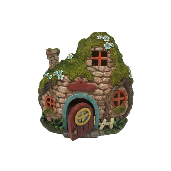 Ebros Mini Fairy Garden LED Lighted Fairy Cottage w/ Movable Doors Decorative Miniature Fairyland Garden Display