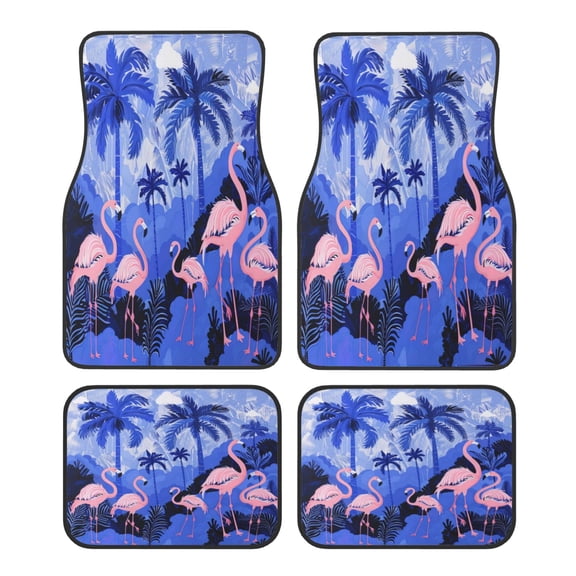 KAKALAD Pink Flamingos On Blue Tropical Landscape 01 Car Floor Mats 4PC Set Carpet Protection, Universal Fit for Car SUV VA & Truck, Vehicle Front & Rear