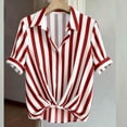 thumbnail image 6 of Admvng Women's Striped Shirt Lapel V Neck Short Sleeve Front Twist Knot Casual Summer Blouse Tops, 6 of 7