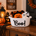 thumbnail image 5 of Halloween Boo Woven Basket, Cute Spooky Basket, Trick Or Treat Gift Organizer For Halloween Party Favors And Decorations White, 5 of 6