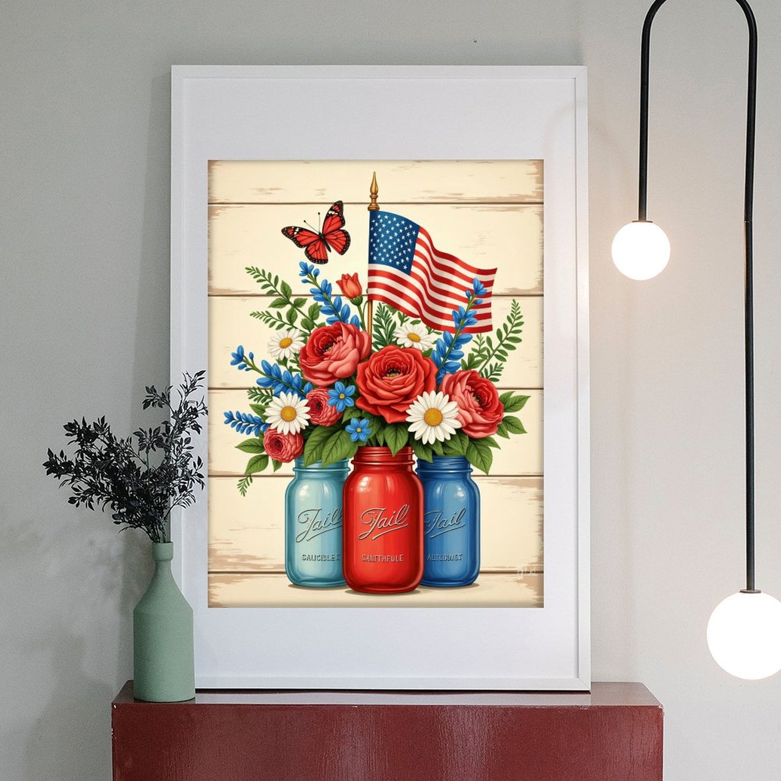 Diamond Art Kits for Adults - 5d Patriotic Floral Mason Jar Display Diamond Painting for Adults, Diamond Art for Adults Beginners, Diamond Painting Kits for Adults for Home Wall Decor