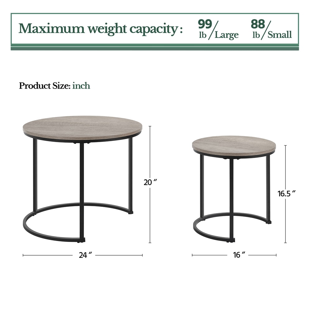 Alden Design Rustic Nesting Coffee Table Set with Round Wooden Tabletop for Livingroom, Gray
