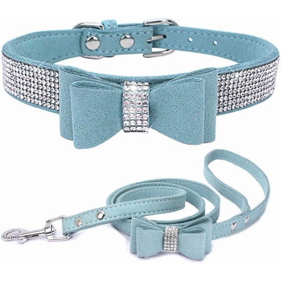 Rhinestone Dog Collar and Leash Set with Bow Tie, Bling Diamond Cat Collar with Bowtie Crystal Girl Puppy Collars for XXS Xs Small Medium Large Female Dogs Pet Kitten